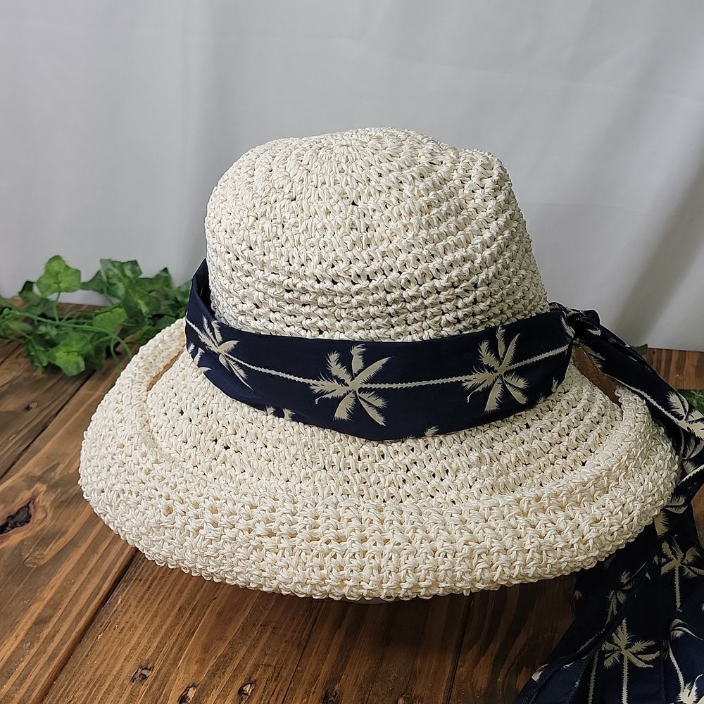 Scala. Chic Straw Hat with Palm Print Band. EUC - Picture 4 of 7